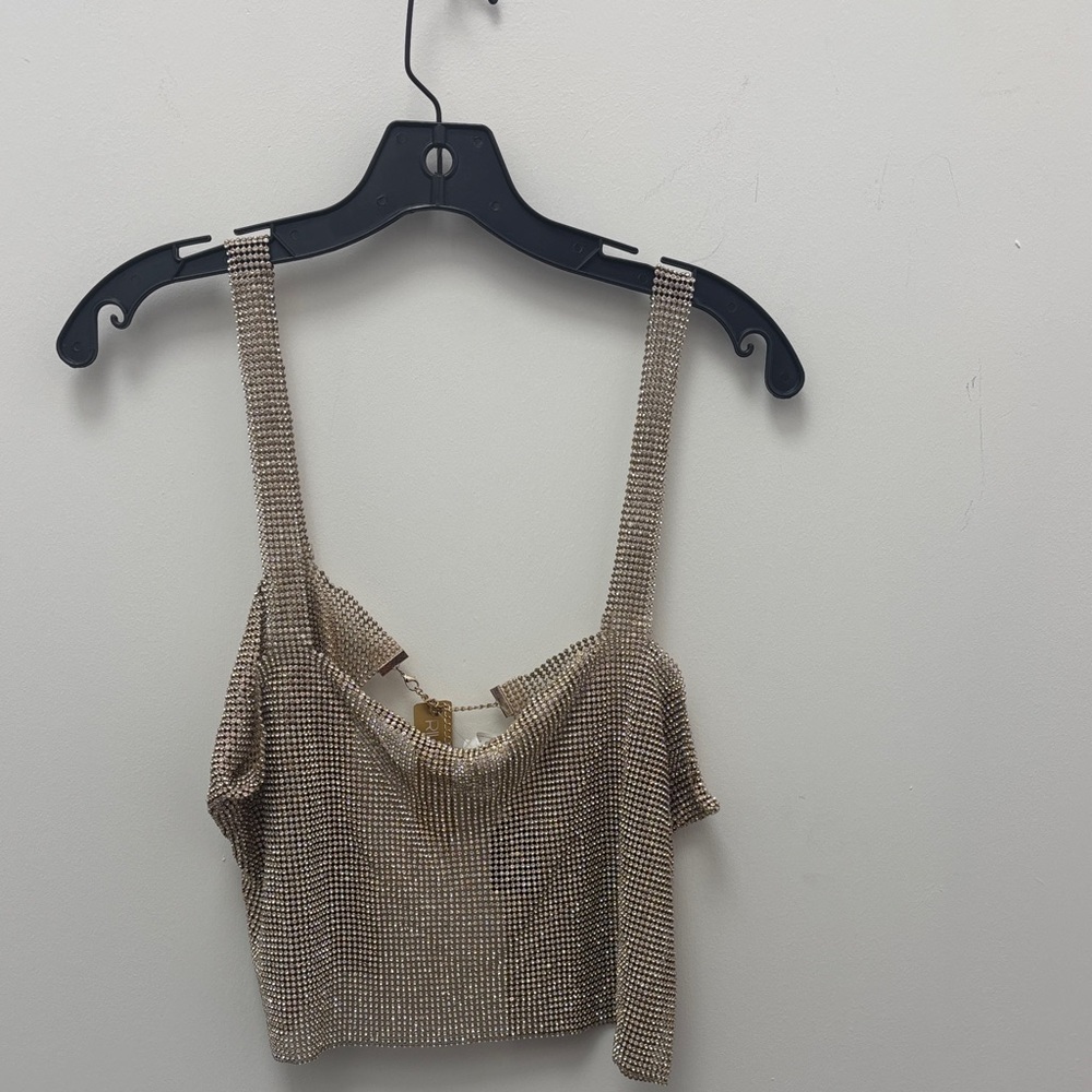 Elegant Beige Rhinestone Crop Top